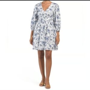 Lucky Brand Women's Blue and White Paisley Dress Size S Balloon Sleeve Mini